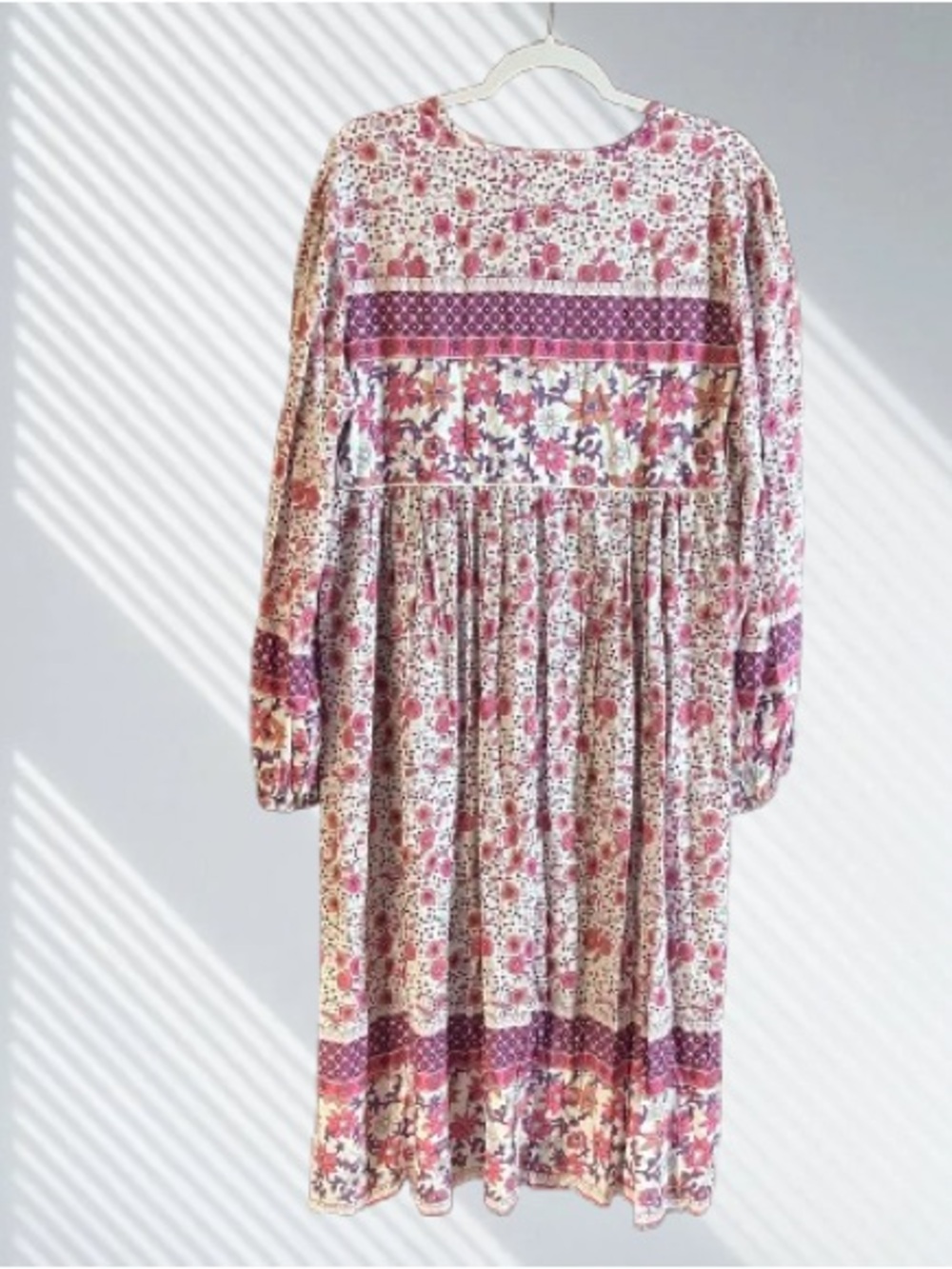 Pink Floral Tie-Front Midi Dress with Tassels - Picture 5 of 7